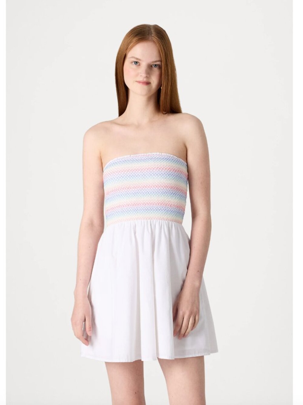 NWT Abercrombie mini rainbow pride strapless summer cotton dress w/ pockets